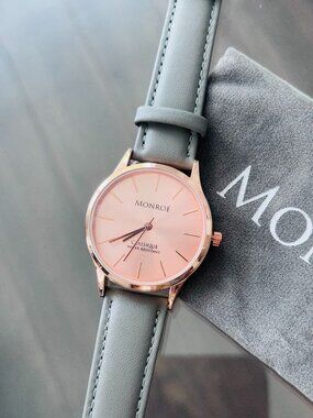 Monroé Classique Watch Sunburst Solérose Rose Gold Gray Leather Brand New